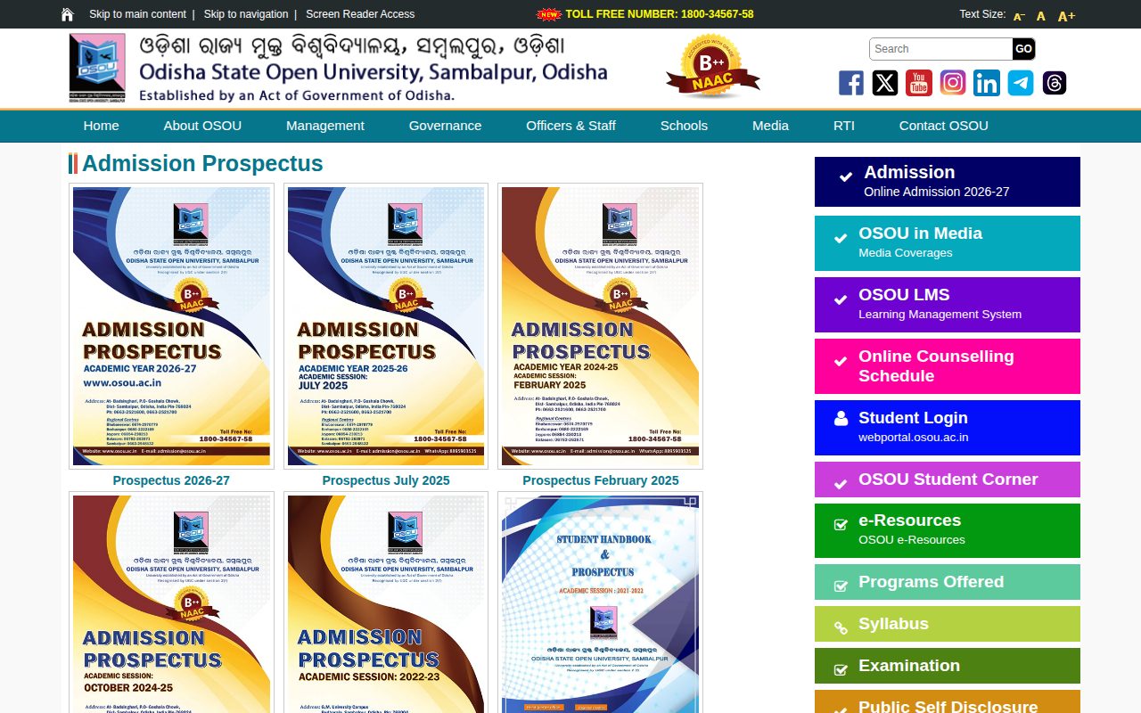 Official OSOU page on osou.ac.in: view OSOU e-Prospectus page