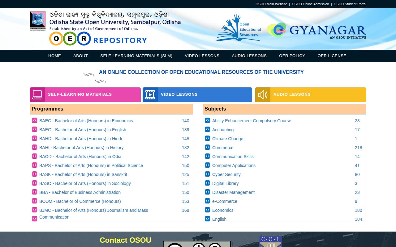 Official OSOU page on egyanagar.osou.ac.in: search e-Gyanagar OER portal